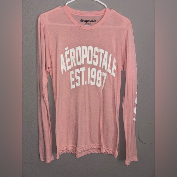 Aeropostale vintage 1987 pink long sleeve ladies oversized warm tee rare mint 🆕 - Picture 9 of 10